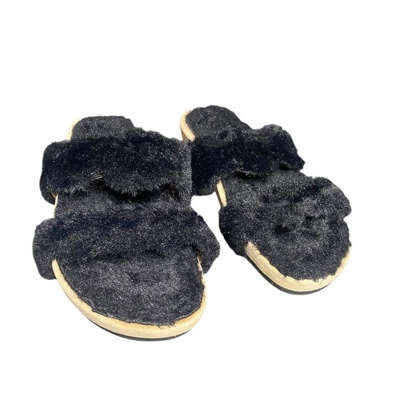 Jack Rogers Lauren Slide Sandals Black Faux Fur - Picture 1 of 9